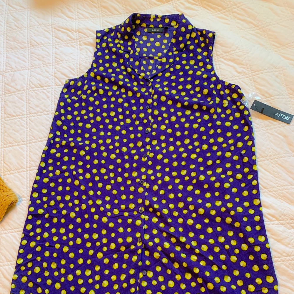APT. 9 Blue and Yellow Sleeveless Soft Shirt Dress Size 16